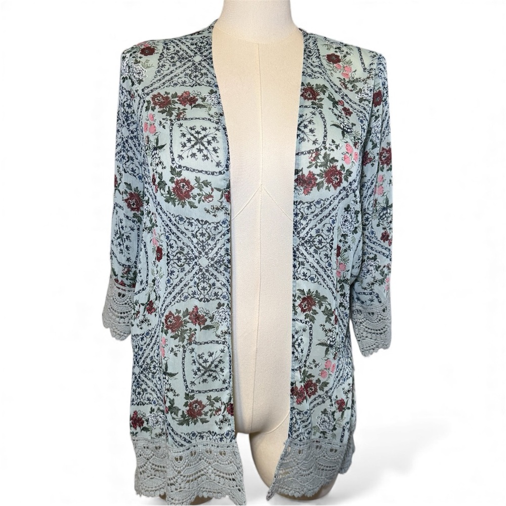 Mason & Belle Laria Crochet Trim Kimono Cover Up Cardigan‎